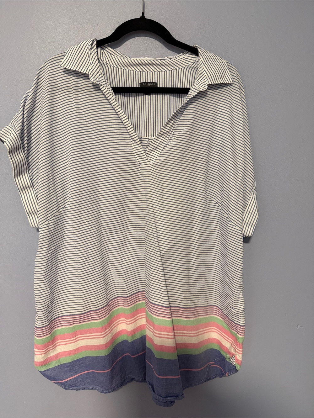 Talbots Striped Tunic Top White Navy Colorblock Hem 2X